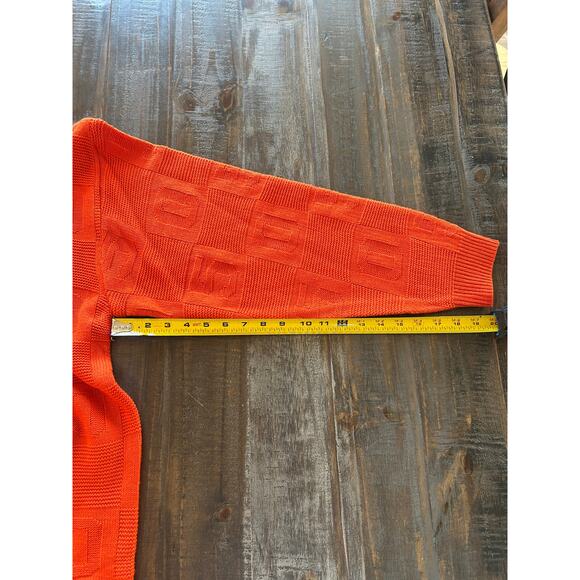 GORICH Orange Knit Sweater Size XXL Unique 5 0 Pattern Turtle Neck Oversized - Picture 6 of 9